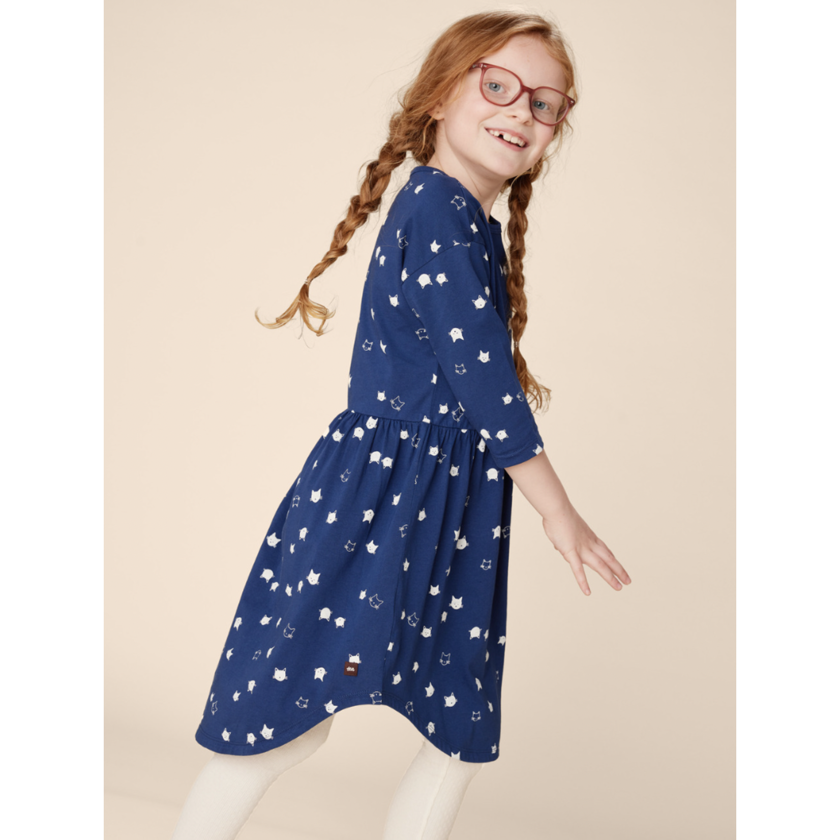 Tea Collection Long Sleeve Midi Dress-Floating Kitties