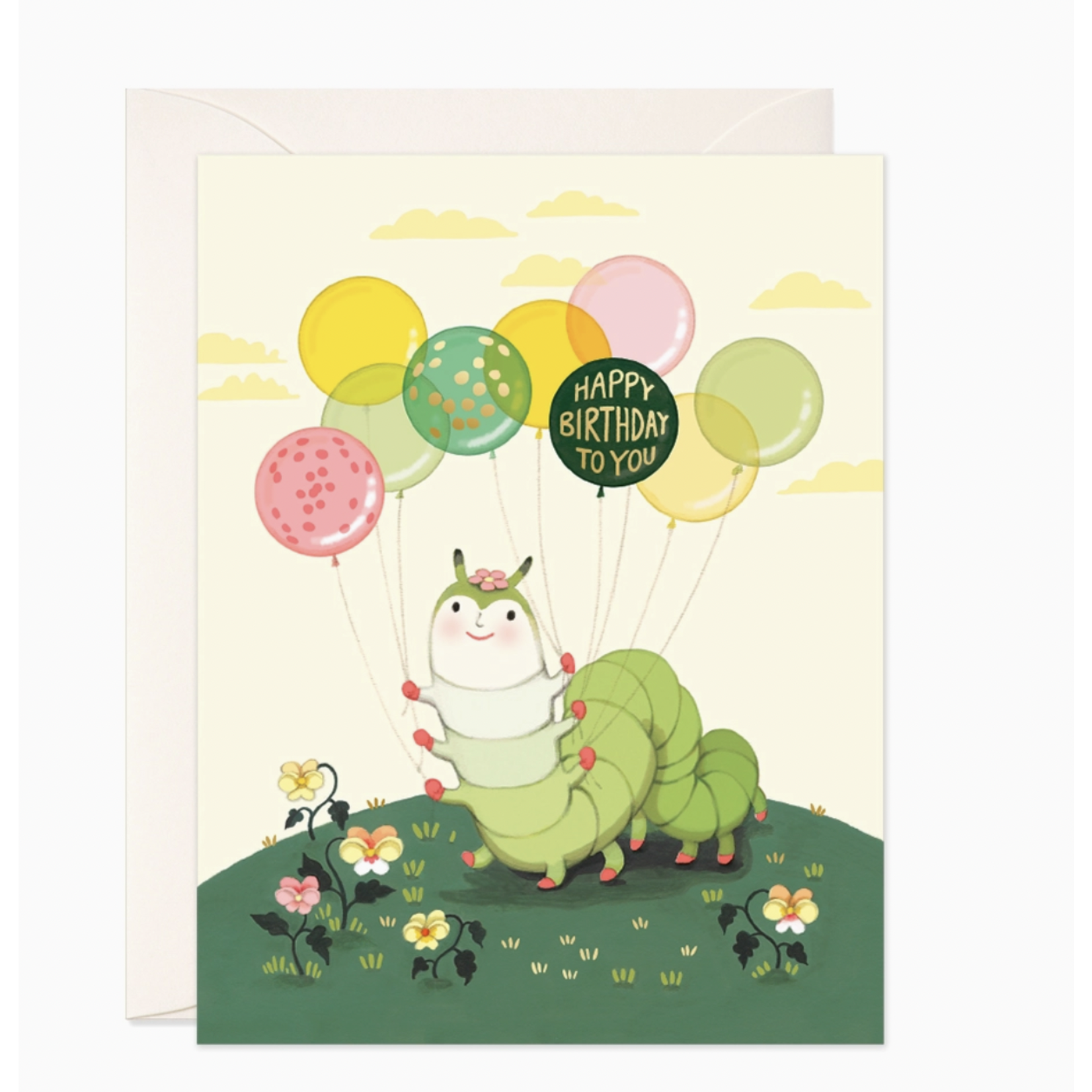 JooJoo Paper Caterpillar Balloons Birthday Greeting Card