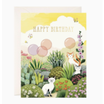 JooJoo Paper Cats in Garden Birthday Greeting Card