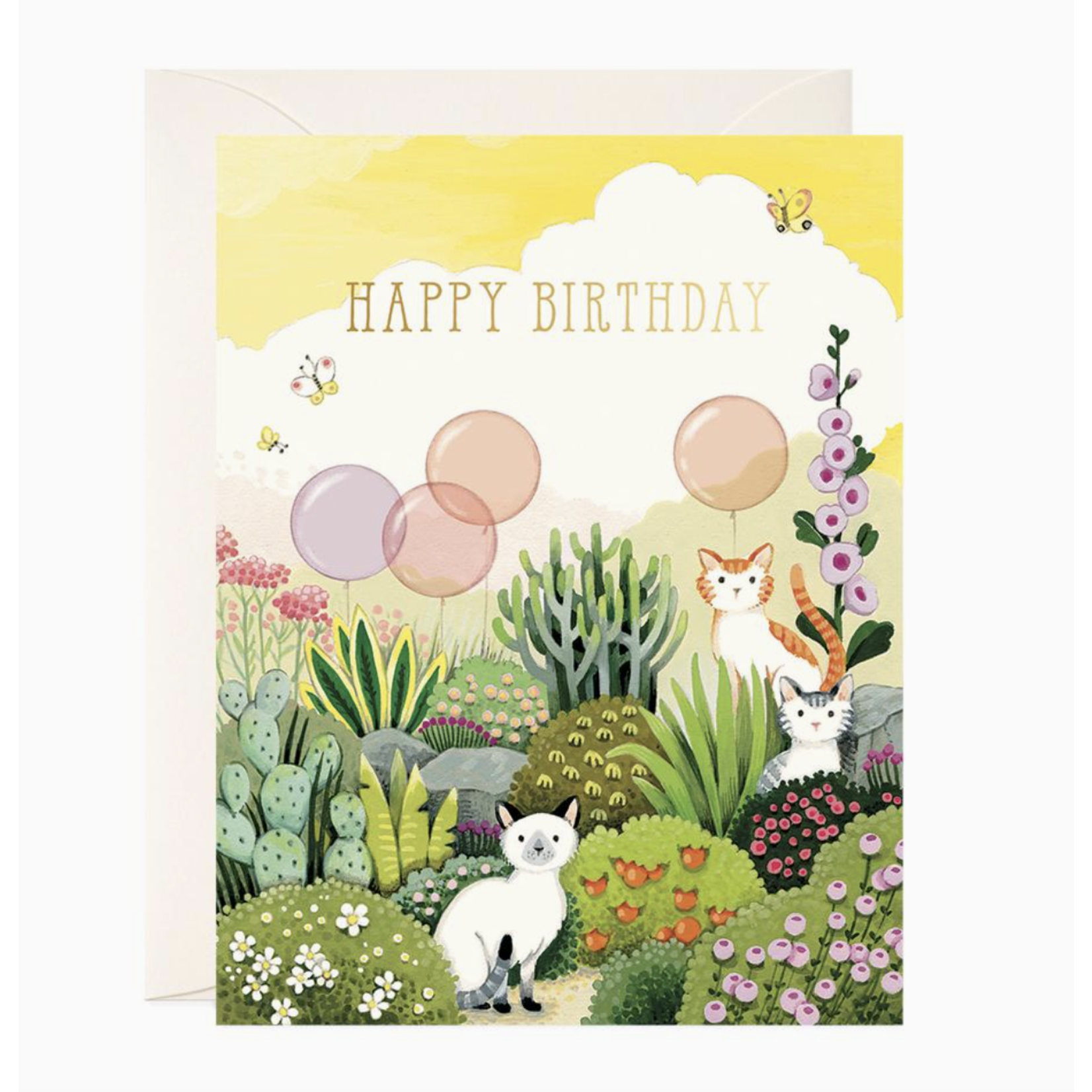 JooJoo Paper Cats in Garden Birthday Greeting Card