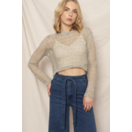 En Creme Wide Knit Sweater Top-Sage Grey