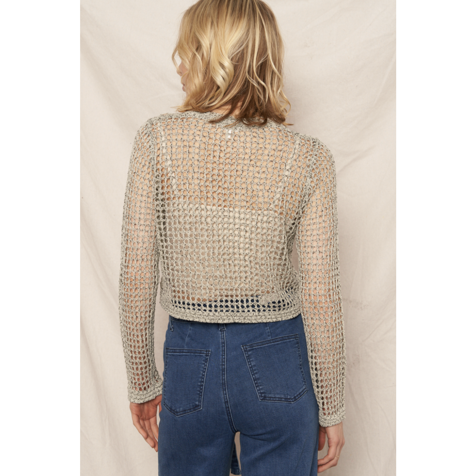 En Creme Wide Knit Sweater Top-Sage Grey