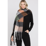 Hana Brushed Multi Color Plaid Fringe Winter Scarf Black/Taupe