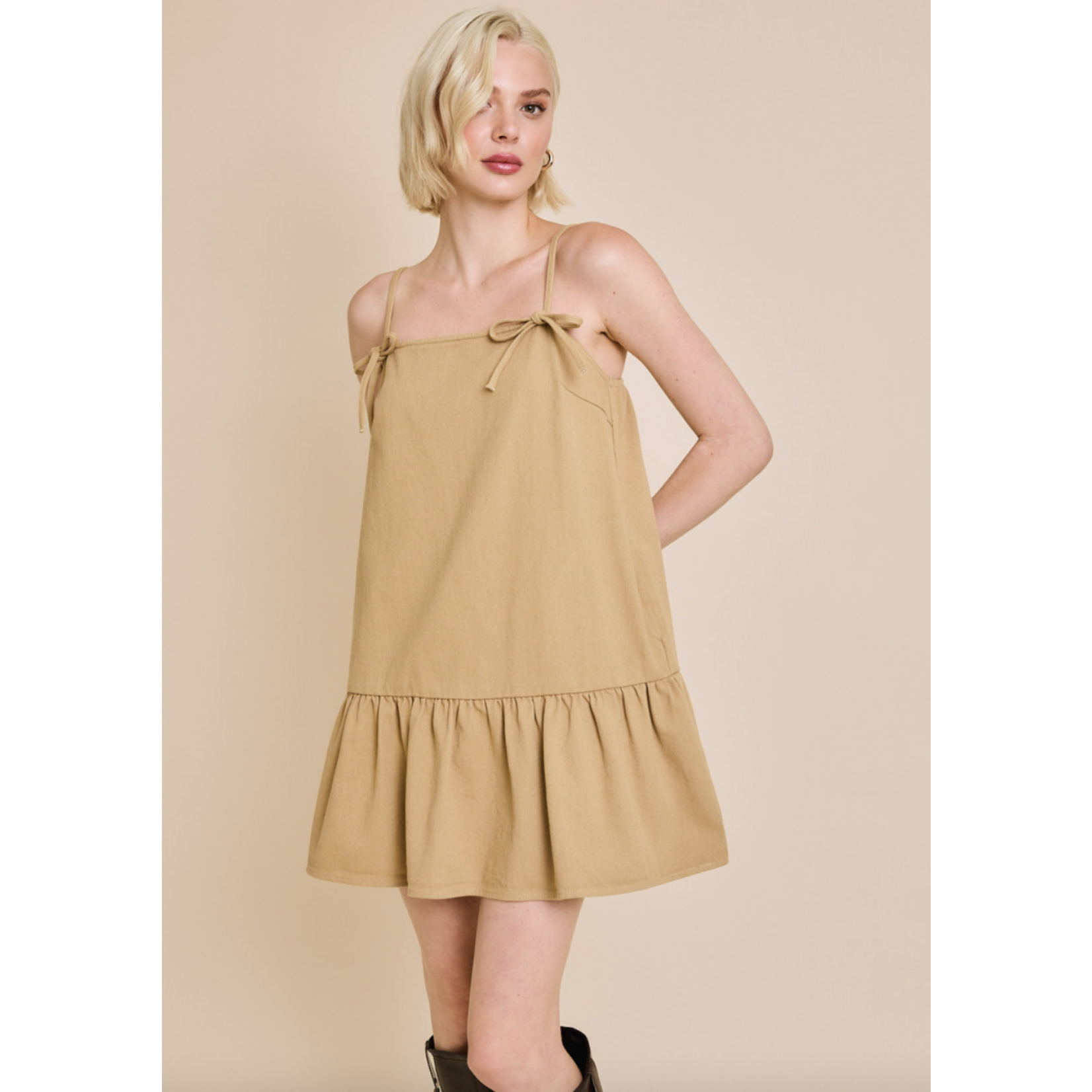 Lelis Twill Tiered Dress-Tan FINAL SALE