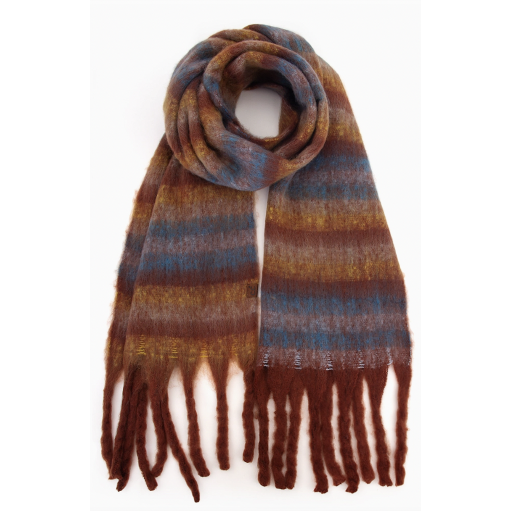 Hana C.C Horizontal Multi Color Stripe Woven Scarf Rust