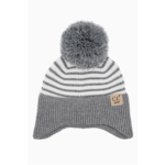 Hana C.C Baby Stripe Earflap Yarn Pom Beanie Winter Hat Gray-FINAL SALE