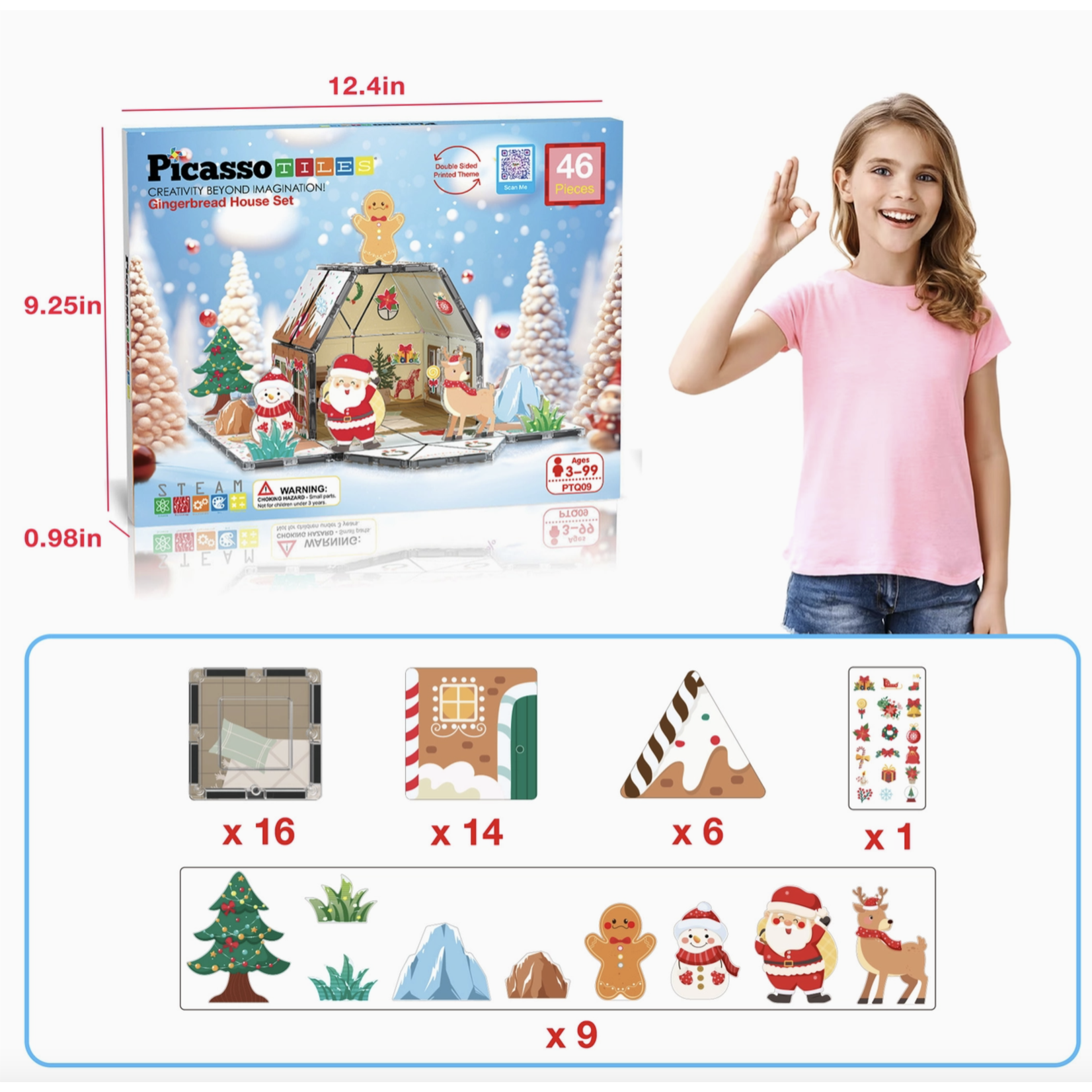 Picasso Tiles Gingerbread House Magnetic Tiles - 46 Pieces