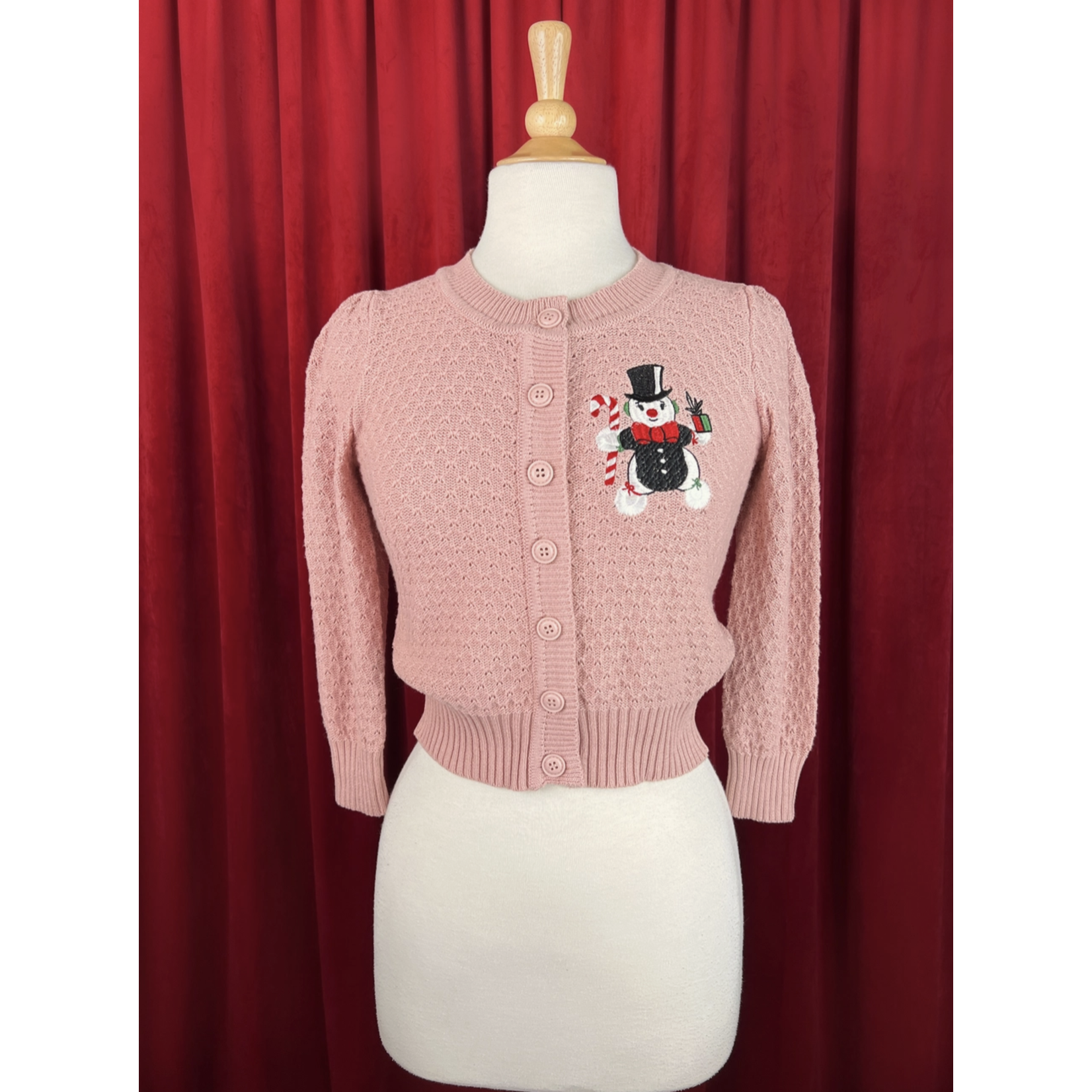 Mischief Made Snowman Pom Pom Cardigan- Peach