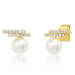 tai Swarovski Pearl and CZ Modern Stud