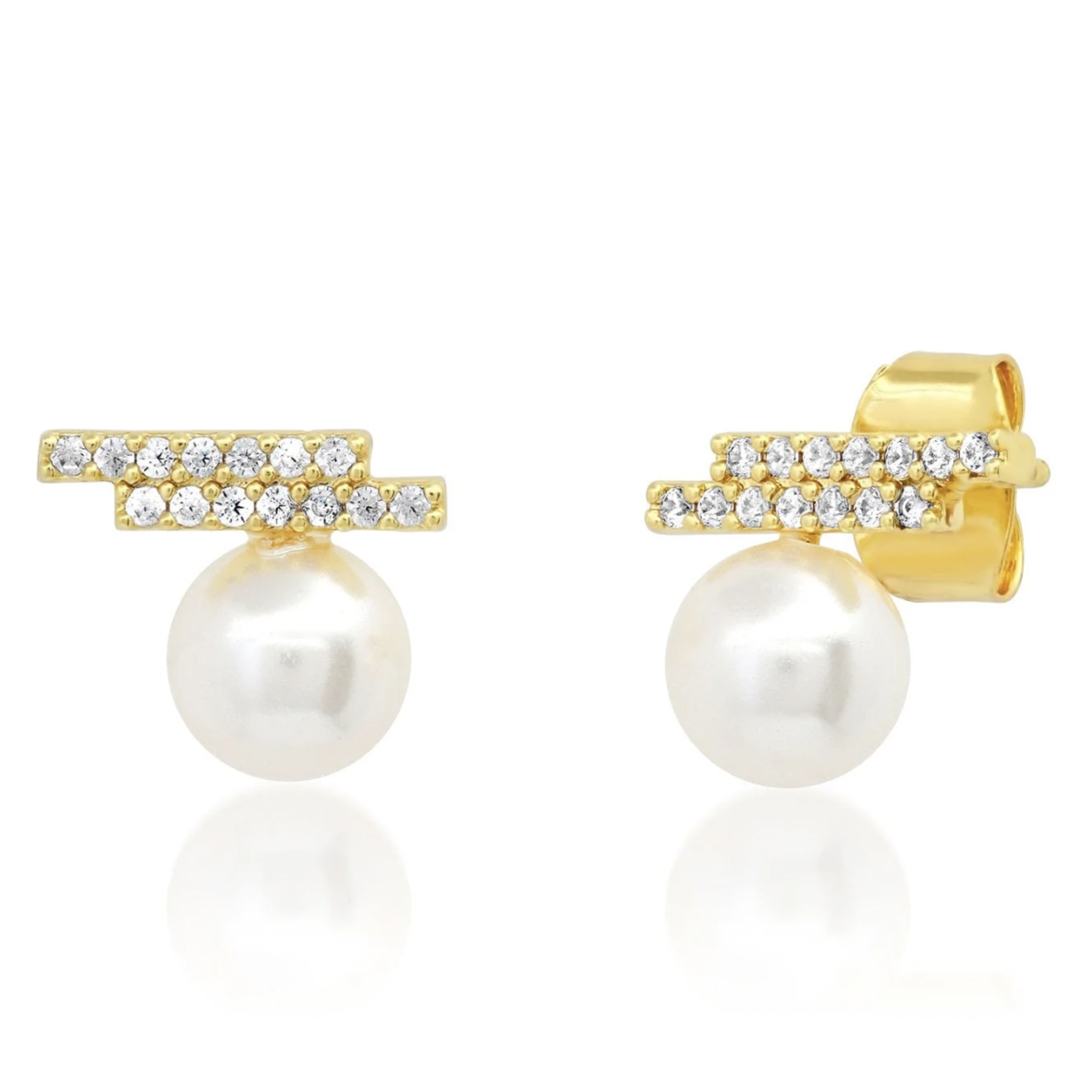 tai Swarovski Pearl and CZ Modern Stud
