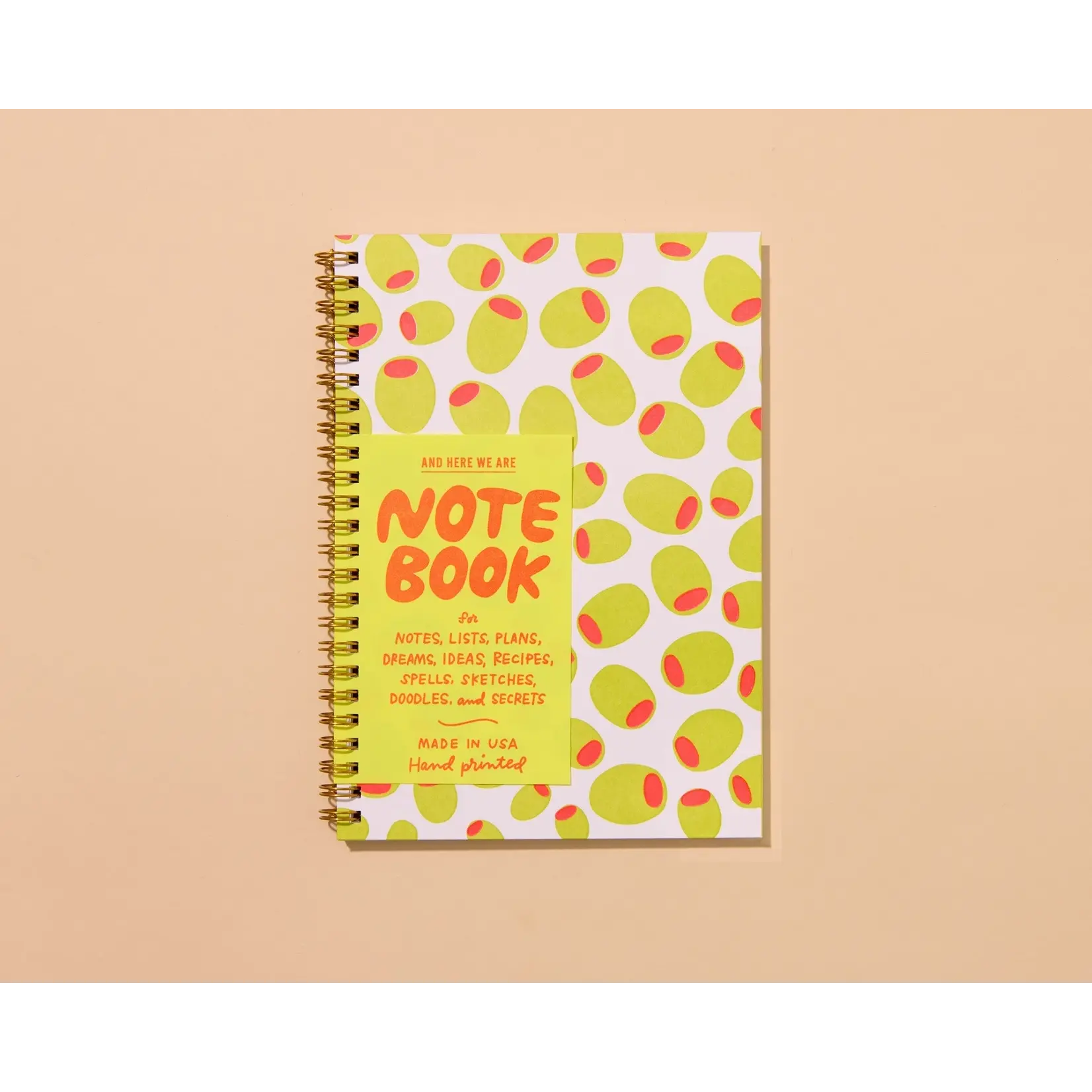 And Here We Are Olives Letterpress Spiral Notebook