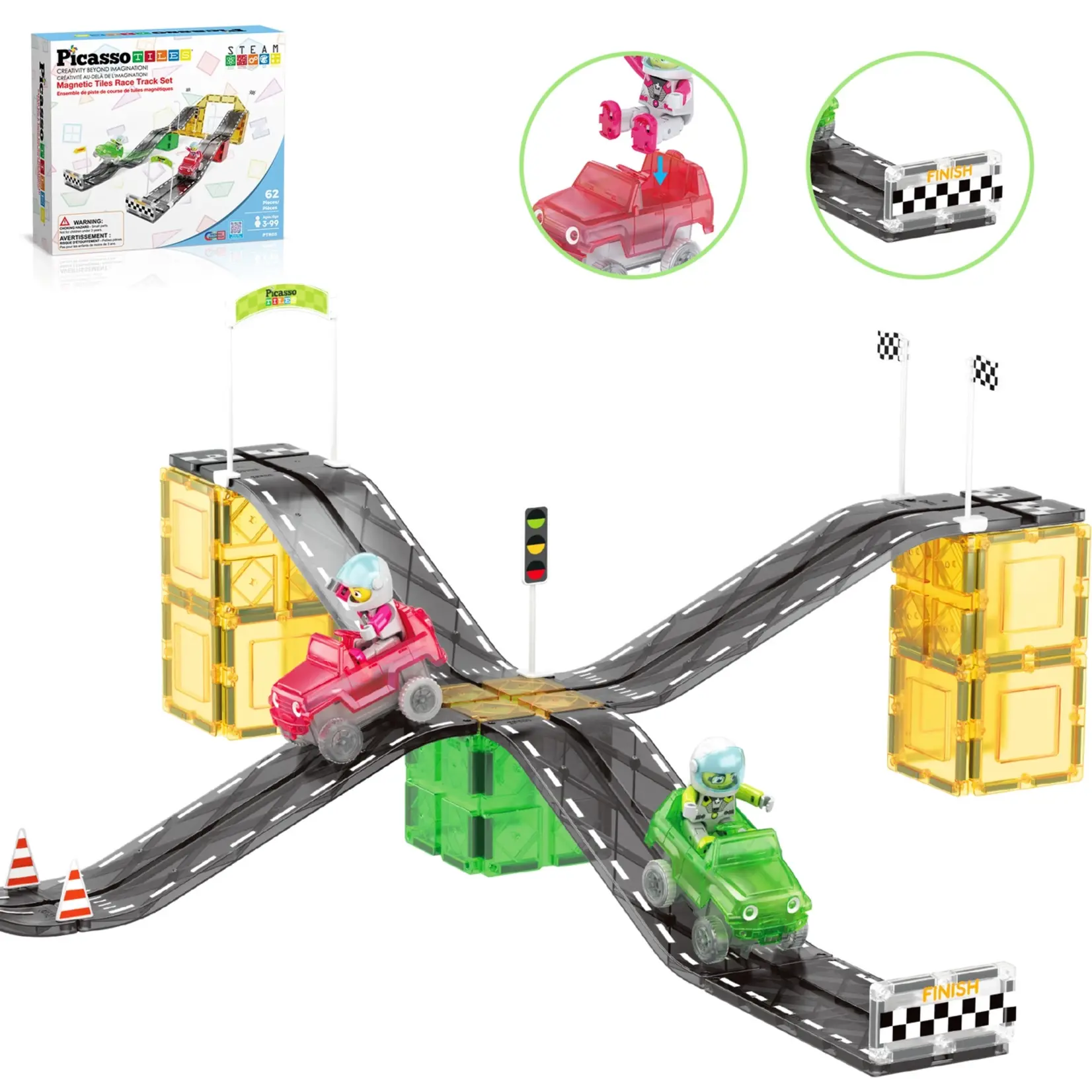 Picasso Tiles Race Car Track Slider Racing Building Set
