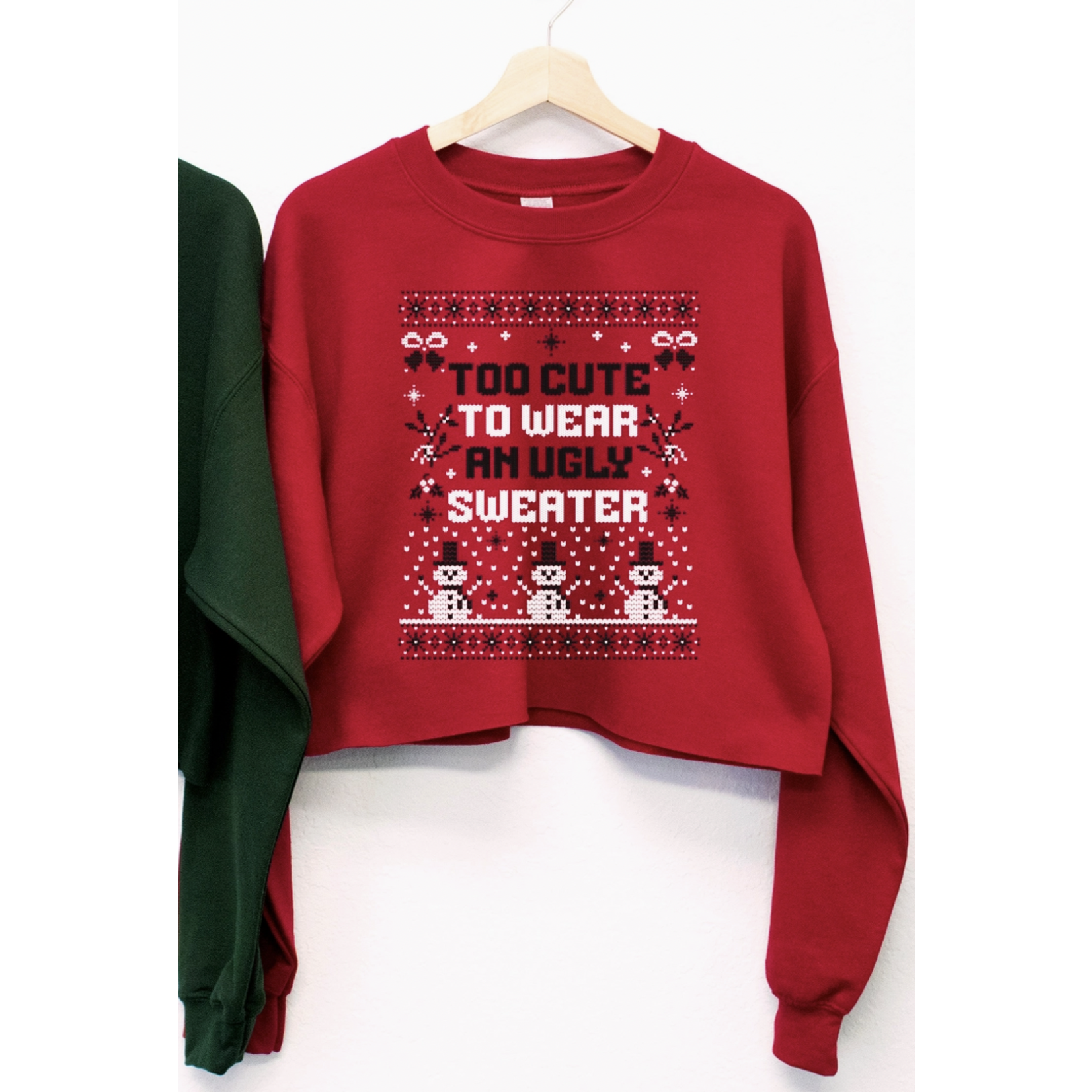 Nobullwoman Apparel Too Cute Cropped Sweatshirt-Scarlet