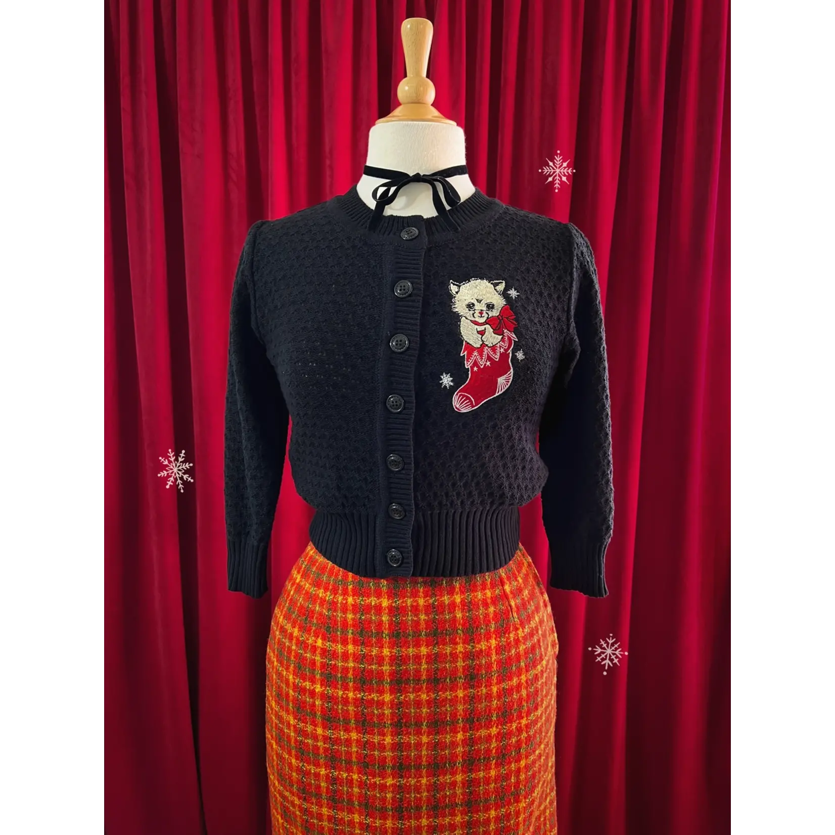 Mischief Made Cat in Sock Cropped Cardigan- Black
