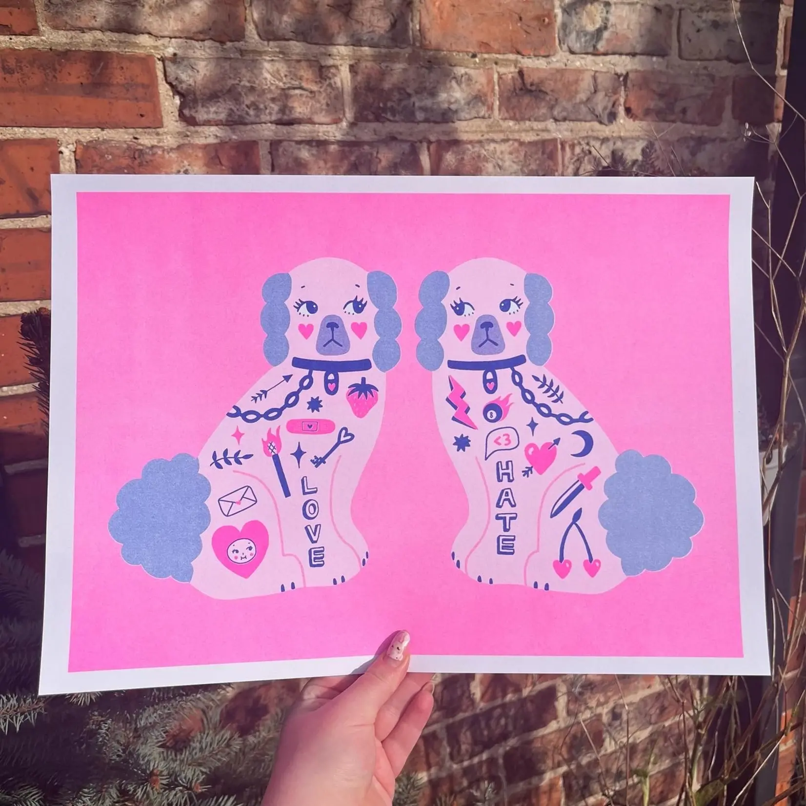 Amy Hastings Valentines Dogs A3 Risograph Print