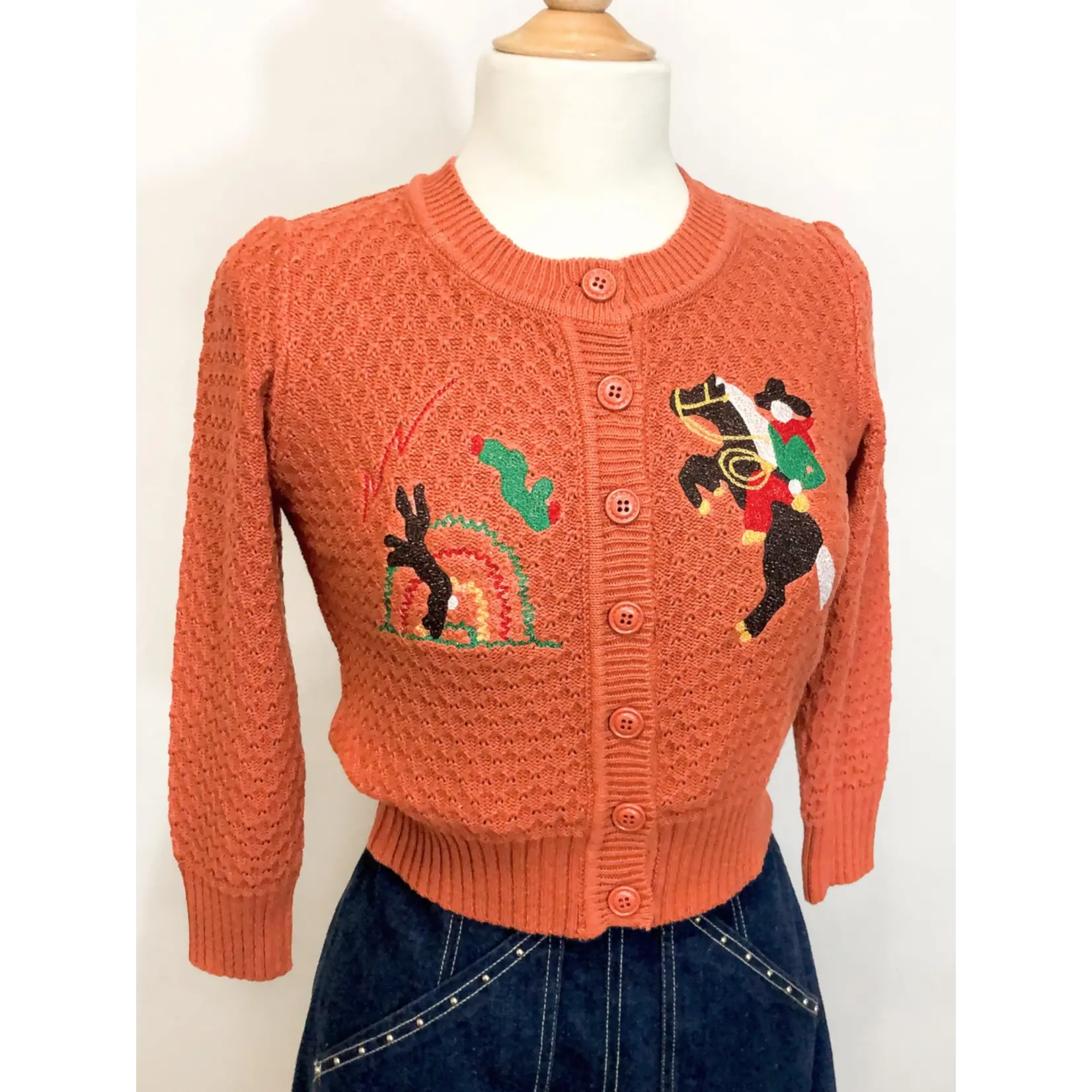Mischief Made Head West Cropped Cardigan-Dusty Orange
