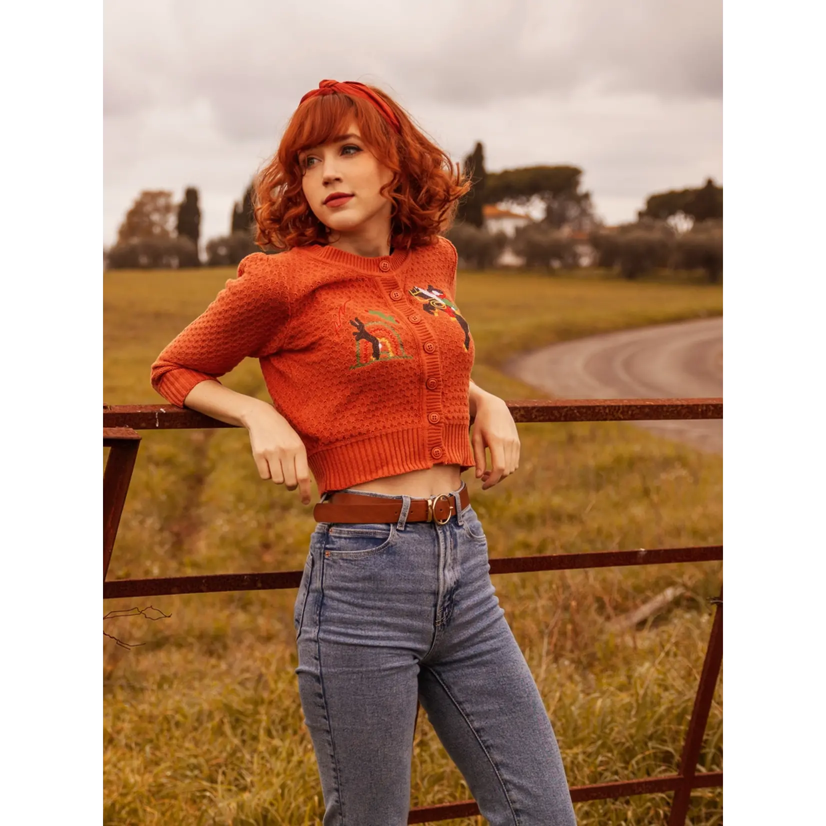 Mischief Made Head West Cropped Cardigan-Dusty Orange
