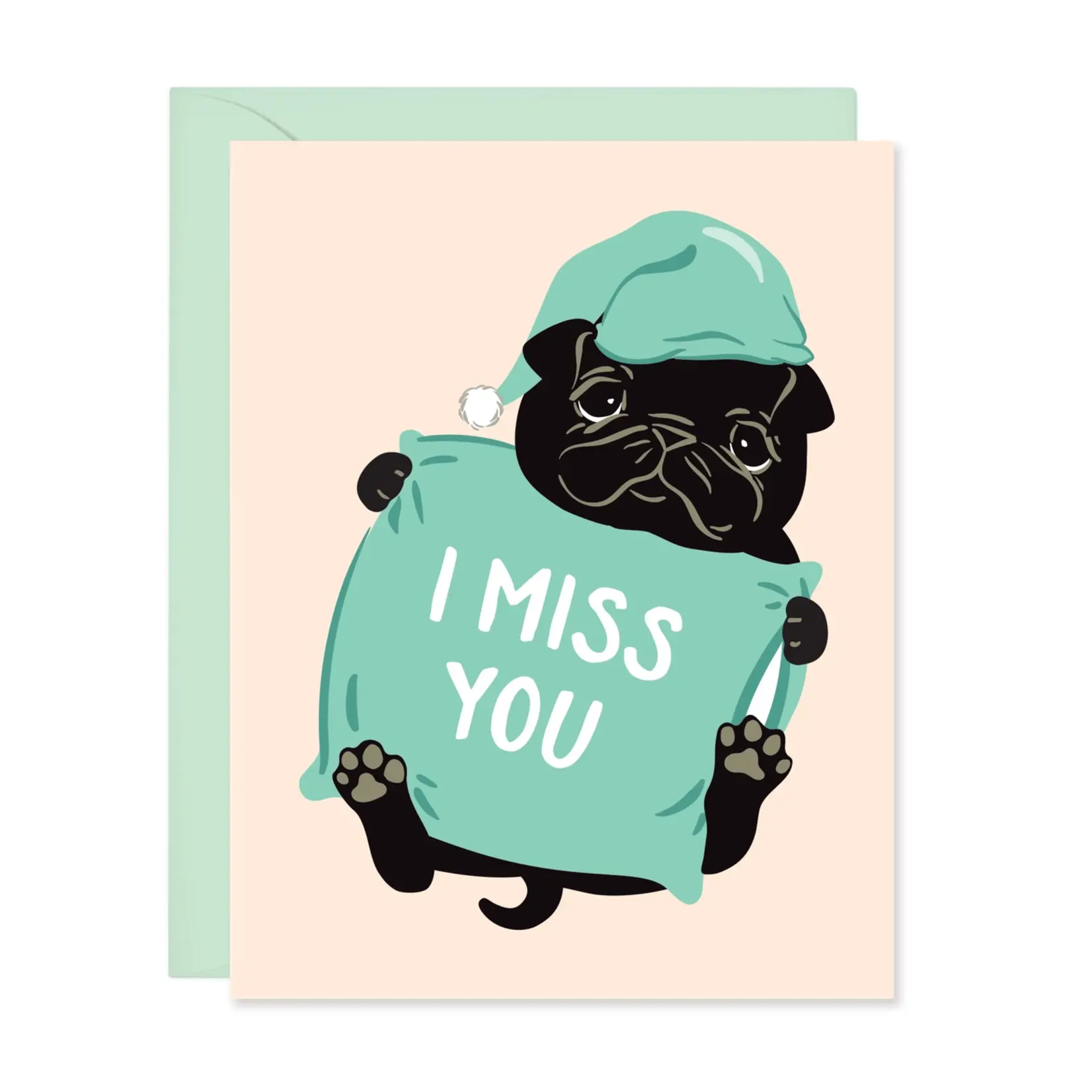 Lucy Loves Paper Black Pug Miss You Card