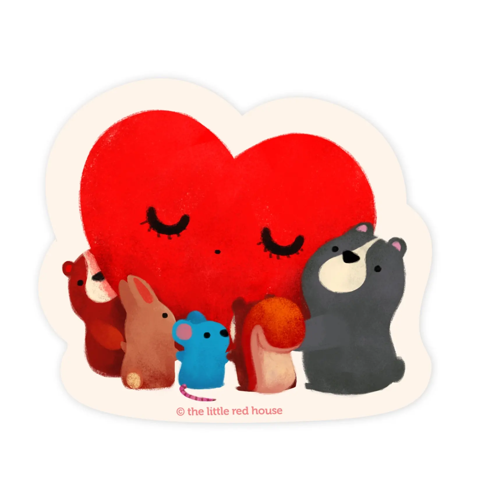 The Little Red House Heart Animal Friends Vinyl Sticker