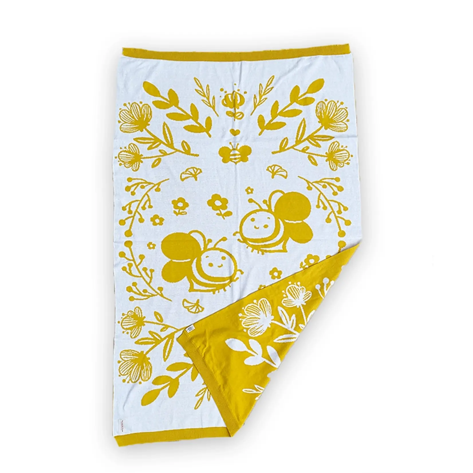 The Little Red House Yellow Bumble Bees Knitted Baby Blanket