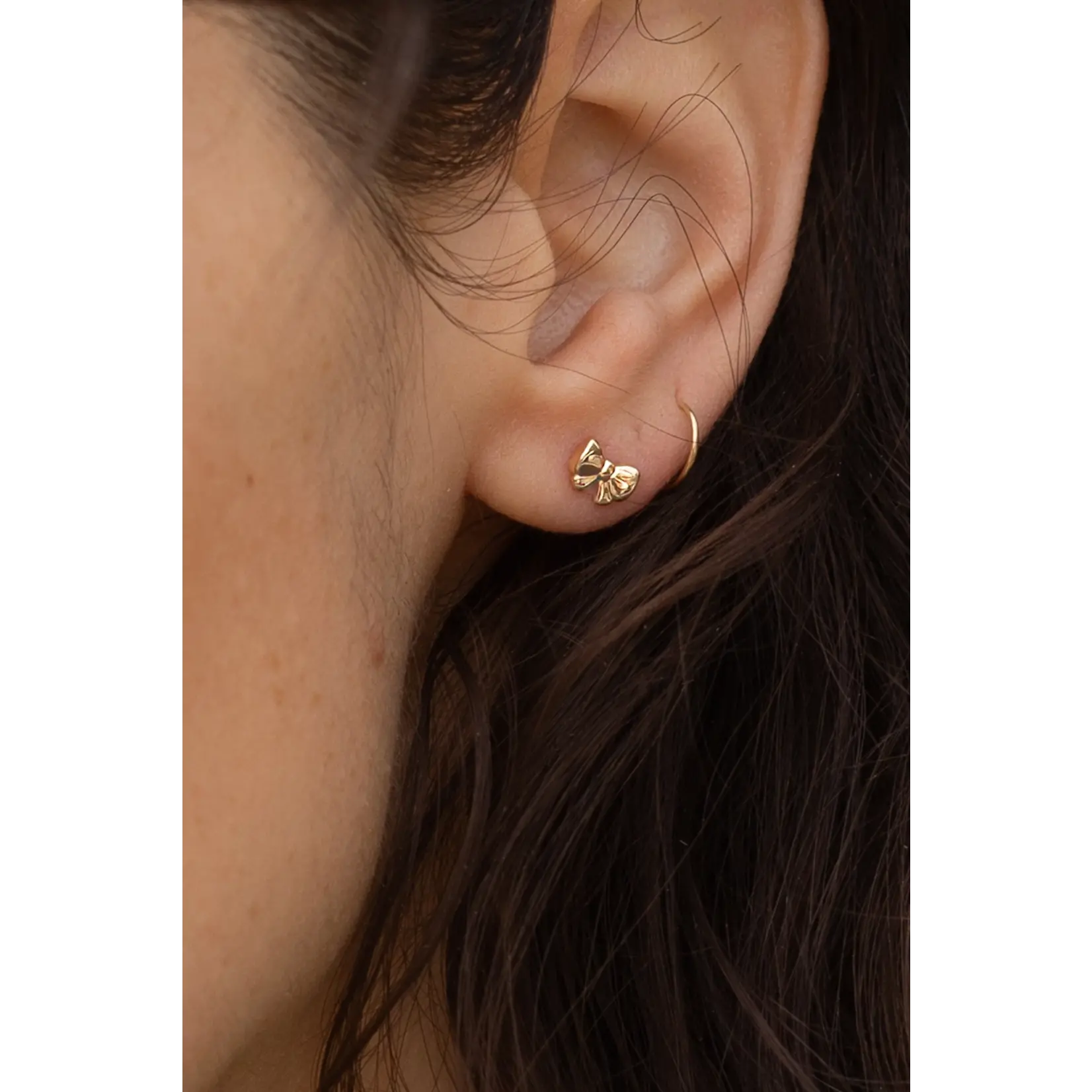 Peter and June Tiny Bow Stud - Gold Plated
