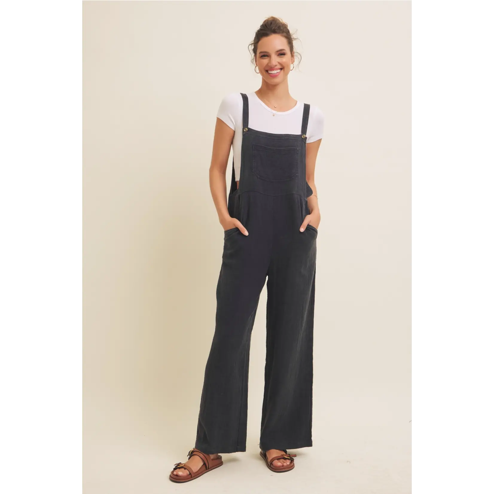 In February Wide Leg Overalls-Washed Black FINAL SALE