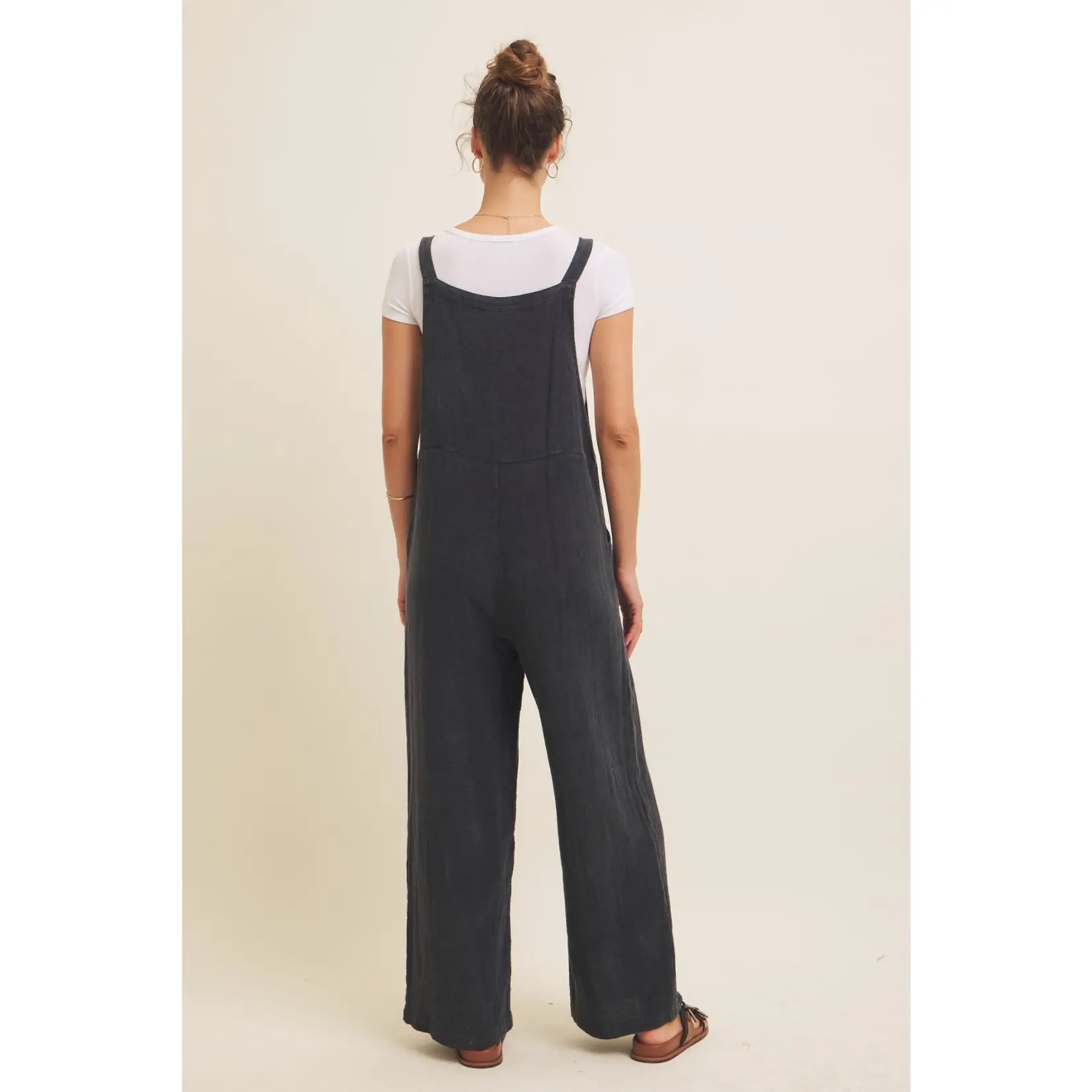 In February Wide Leg Overalls-Washed Black FINAL SALE
