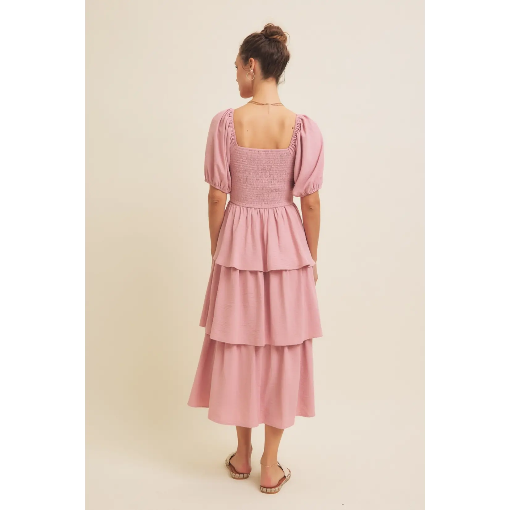 In February Square Neck Ruffle Midi - Dusty Pink