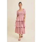 In February Square Neck Ruffle Midi - Dusty Pink
