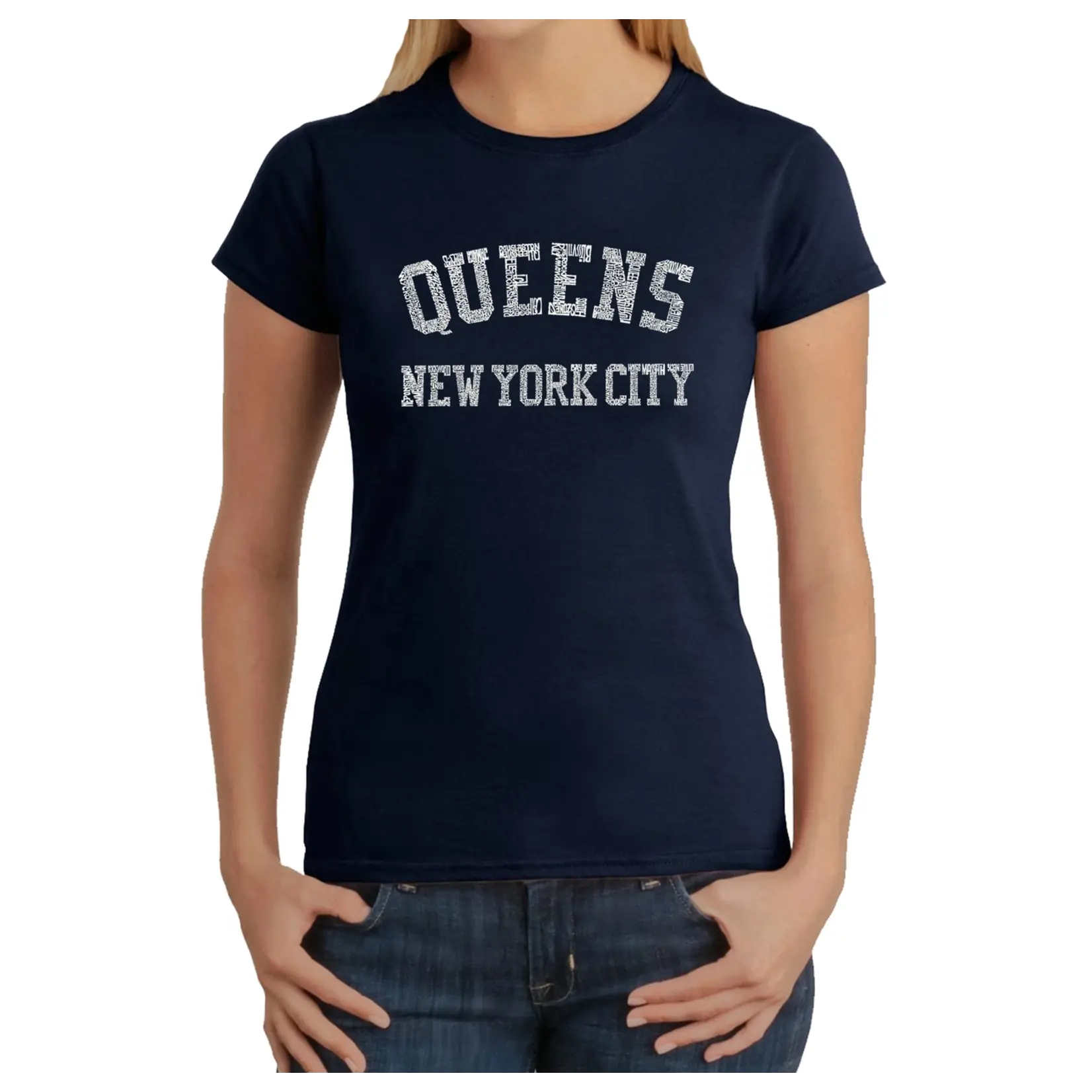 LA Pop Art Neighborhoods in Queens Tee- Navy