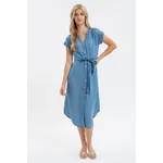 Blu Pepper Chambray Belted Midi Dress