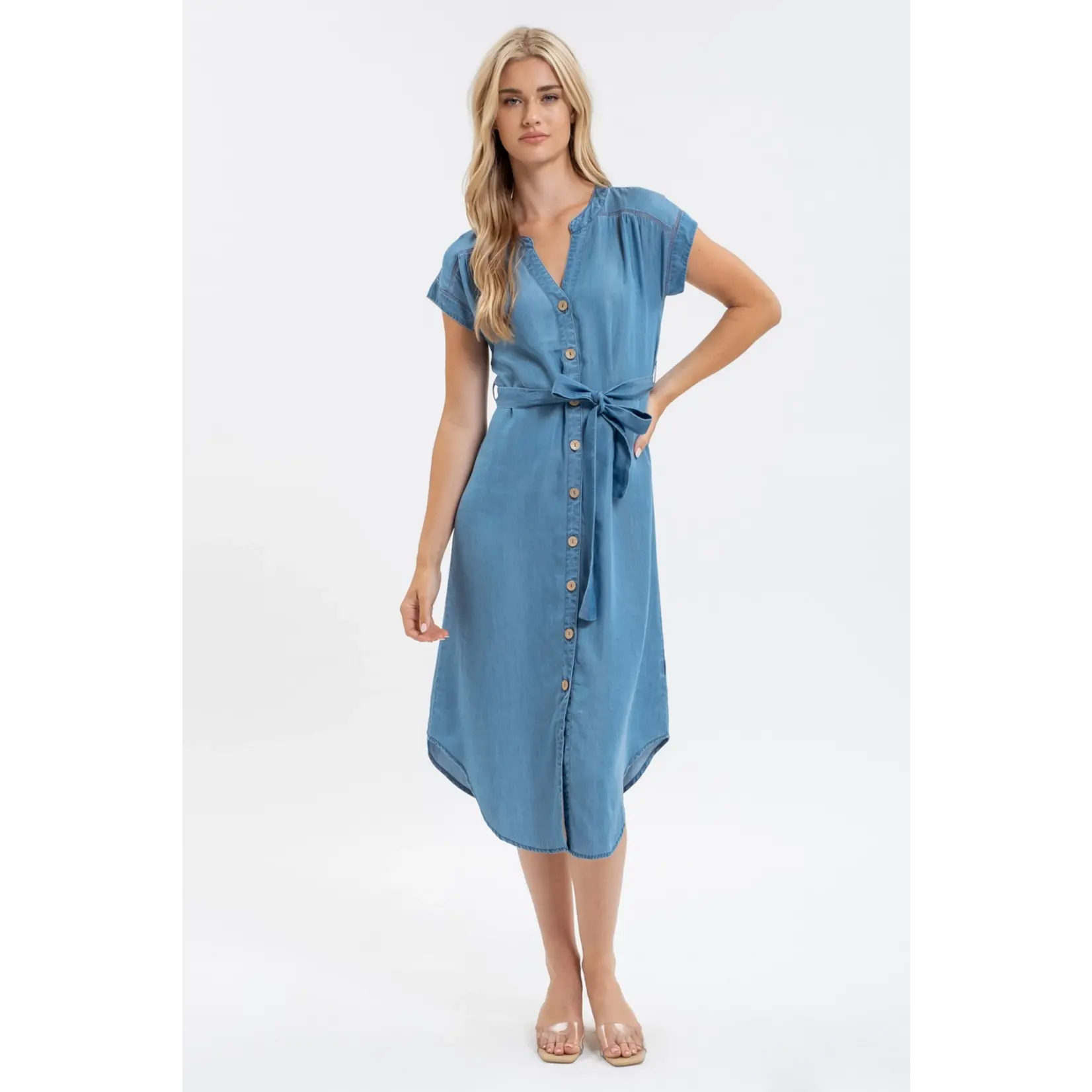 Blu Pepper Chambray Belted Midi Dress