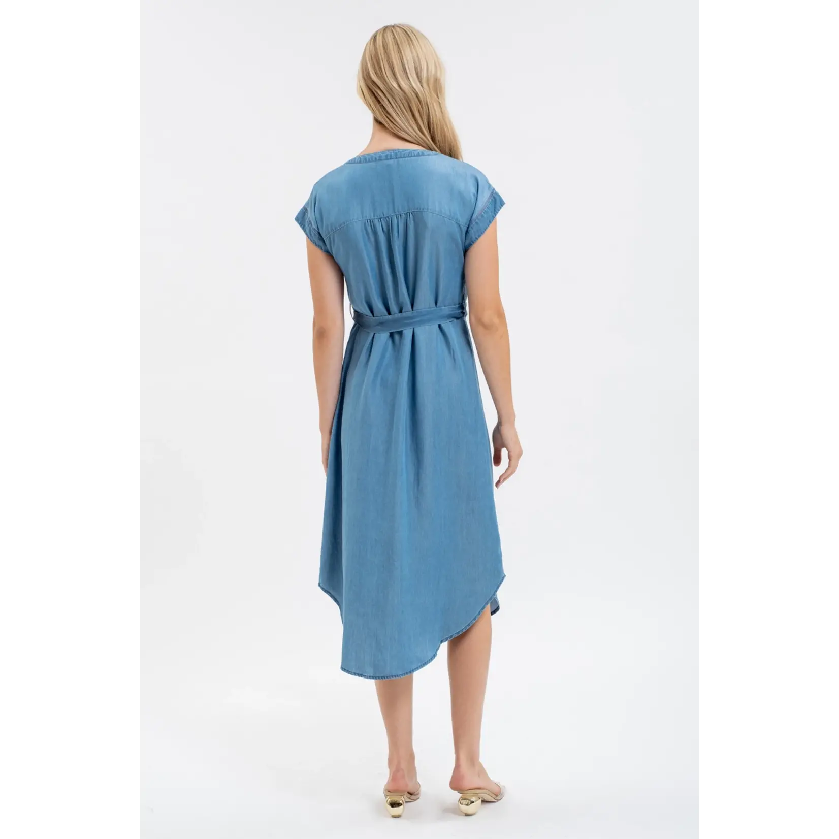 Blu Pepper Chambray Belted Midi Dress