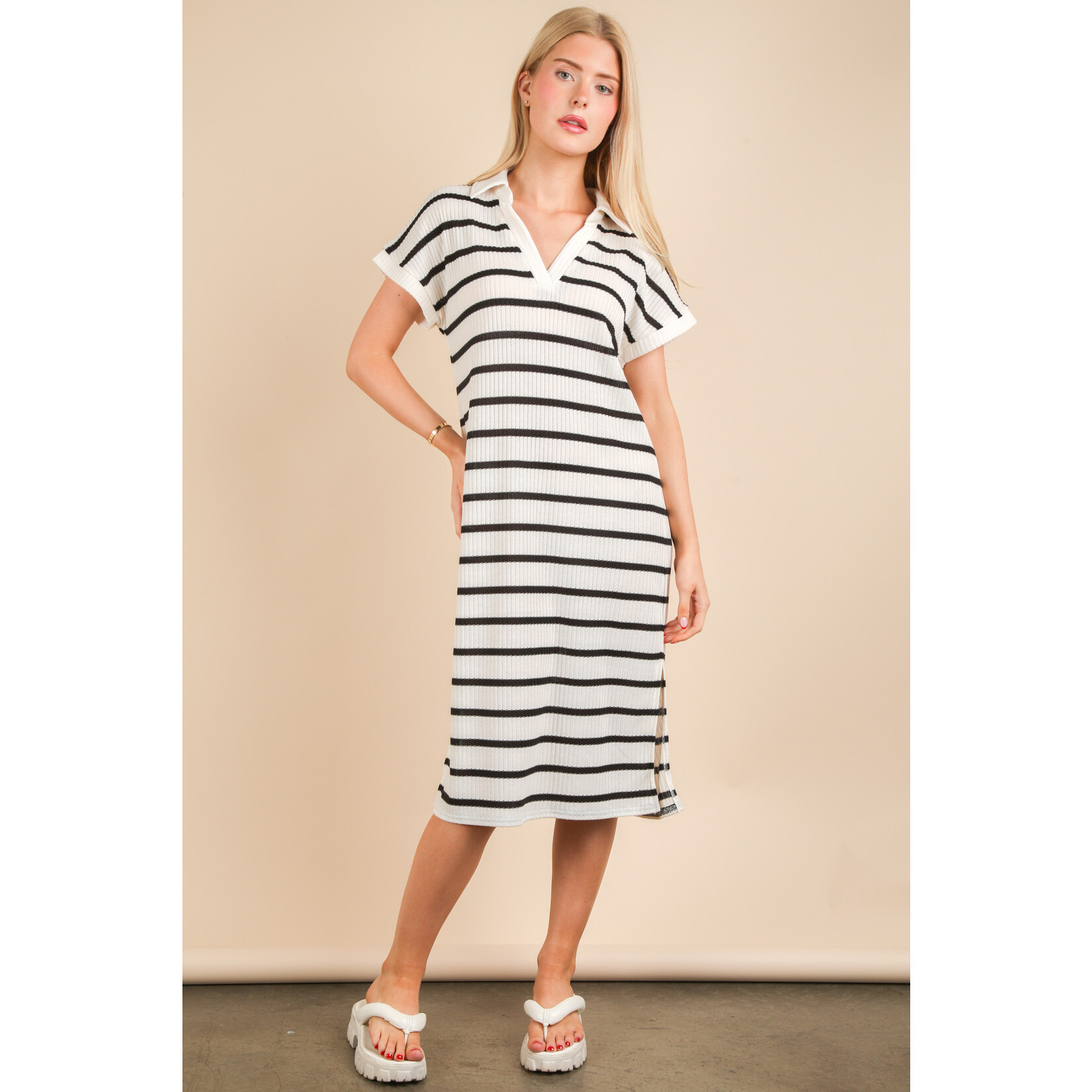 Very J Oversized Striped Midi-Cream FINAL SALE