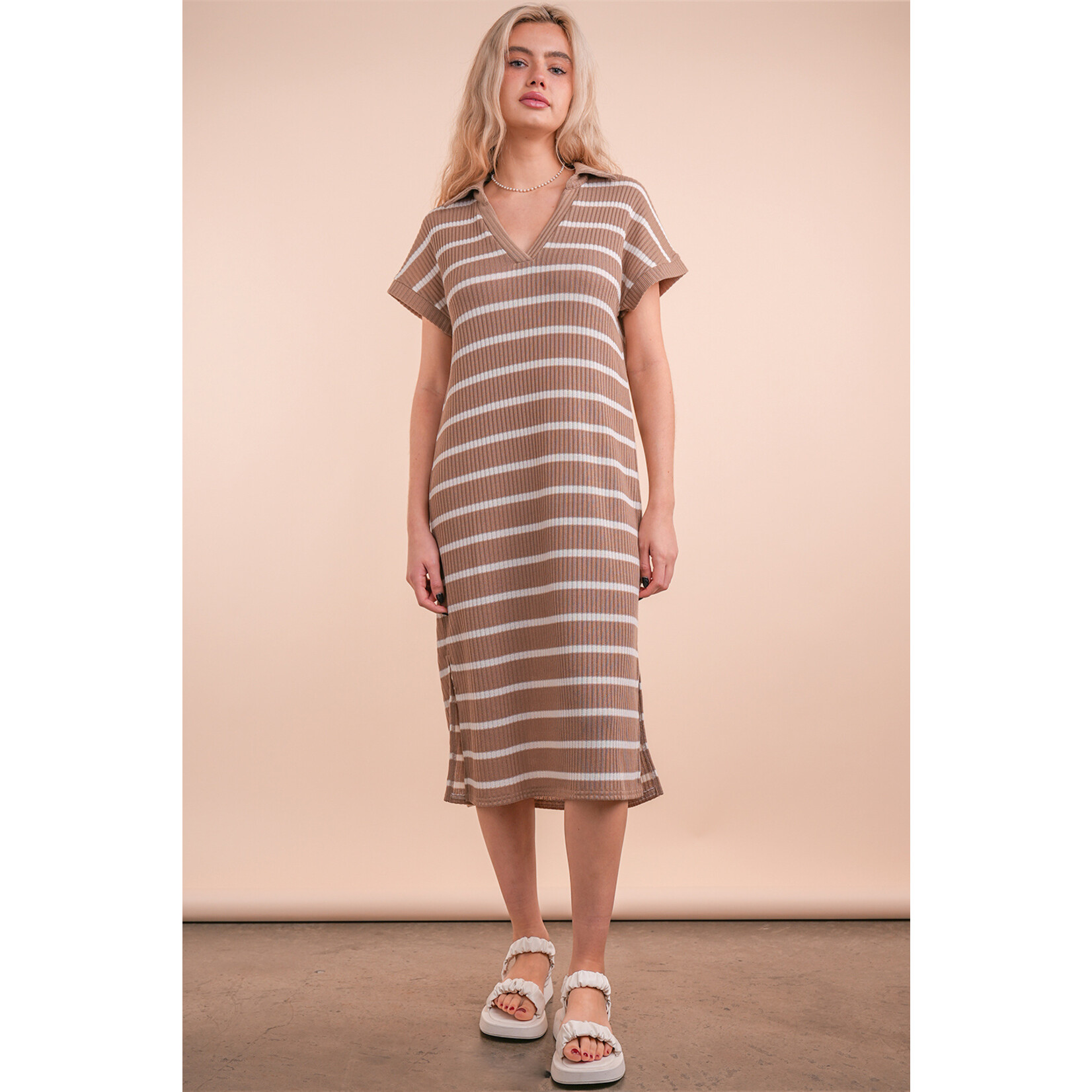 Very J Oversized Striped Midi-Mocha FINAL SALE