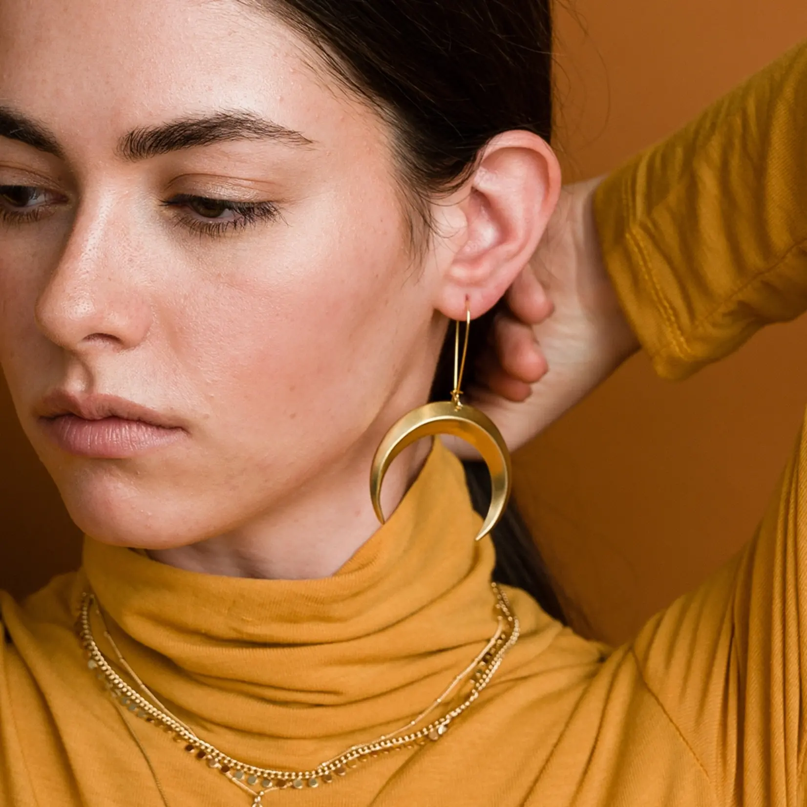 Larissa Loden Eclipse Crescent Moon Earrings Brass