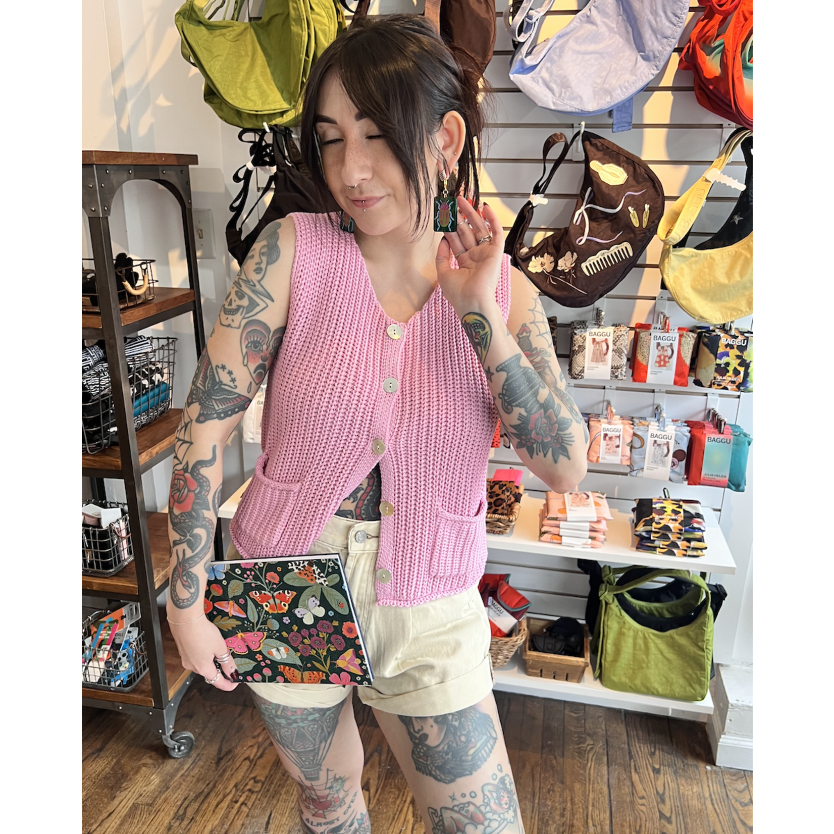 Gilli Relaxed Button Vest-Pink