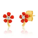 tai Flower Enameled Stud-Red