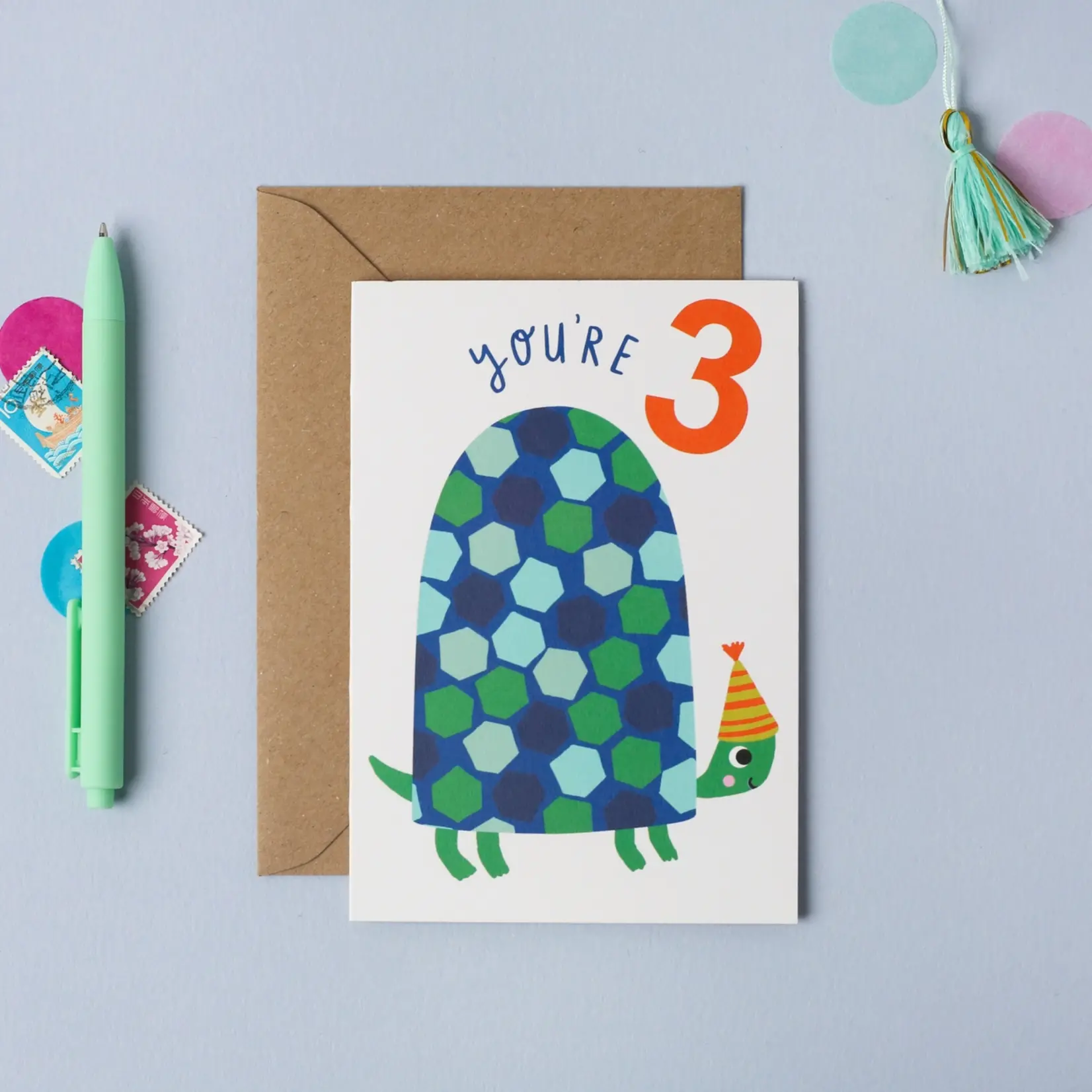Mifkins Age 3 Tortoise Birthday Card