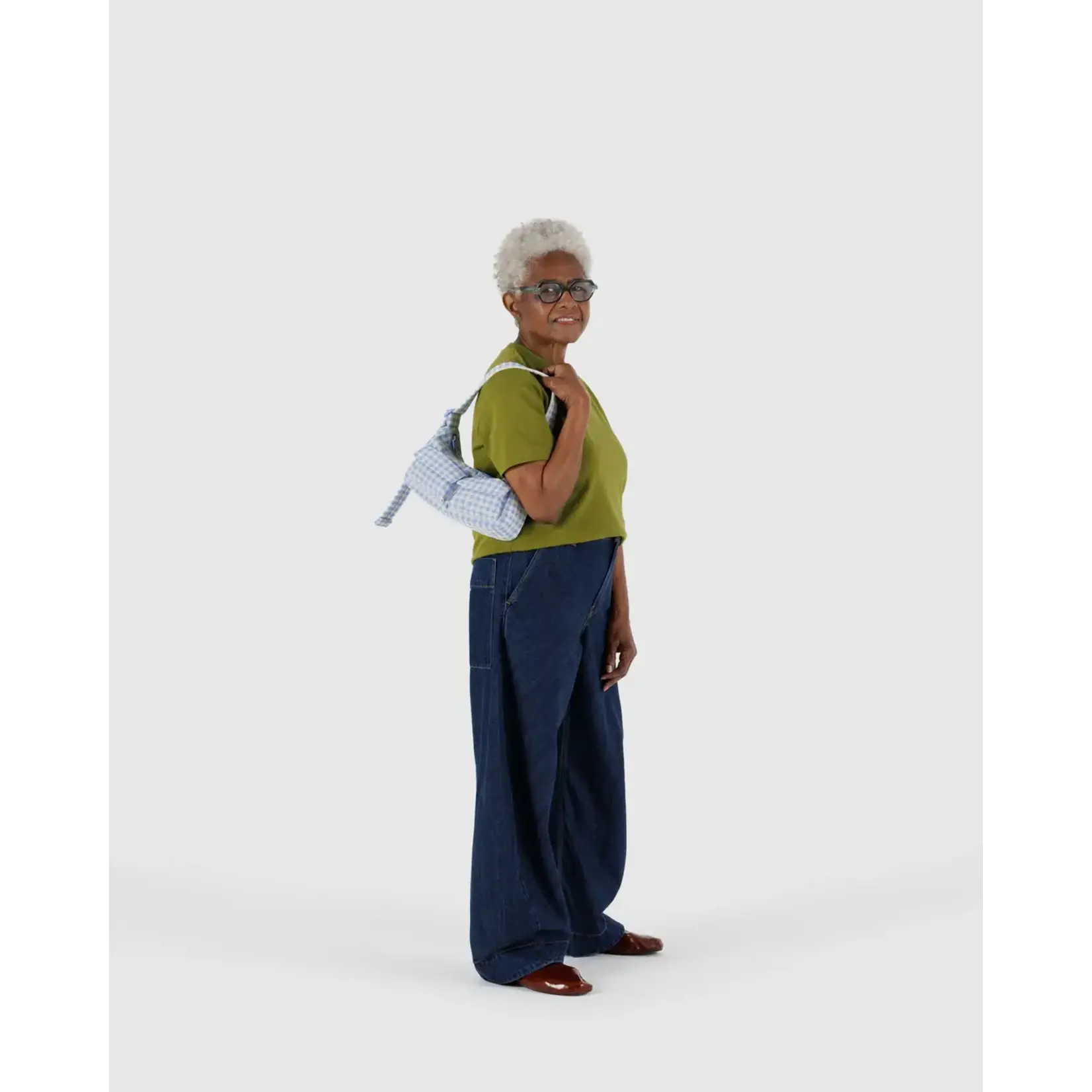 Baggu Cargo Shoulder Bag - Light Blue Gingham