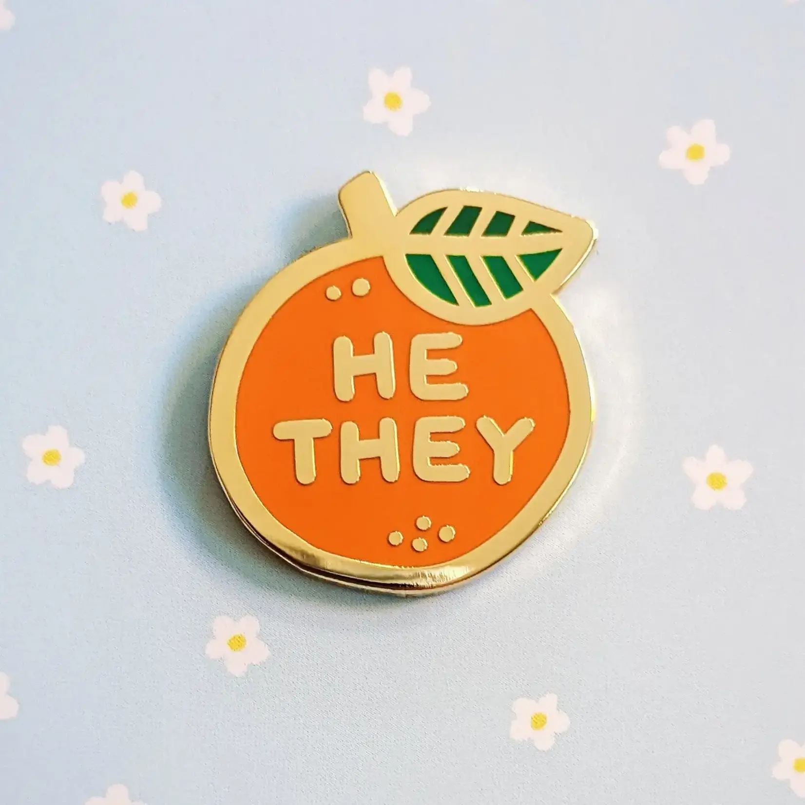 misomomo Pronoun Orange Pin - he/they