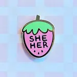 misomomo Pronoun Strawberry Pin - she/her