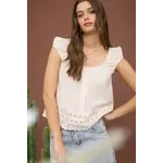 Blu Pepper Eyelet Button Down-Oatmeal