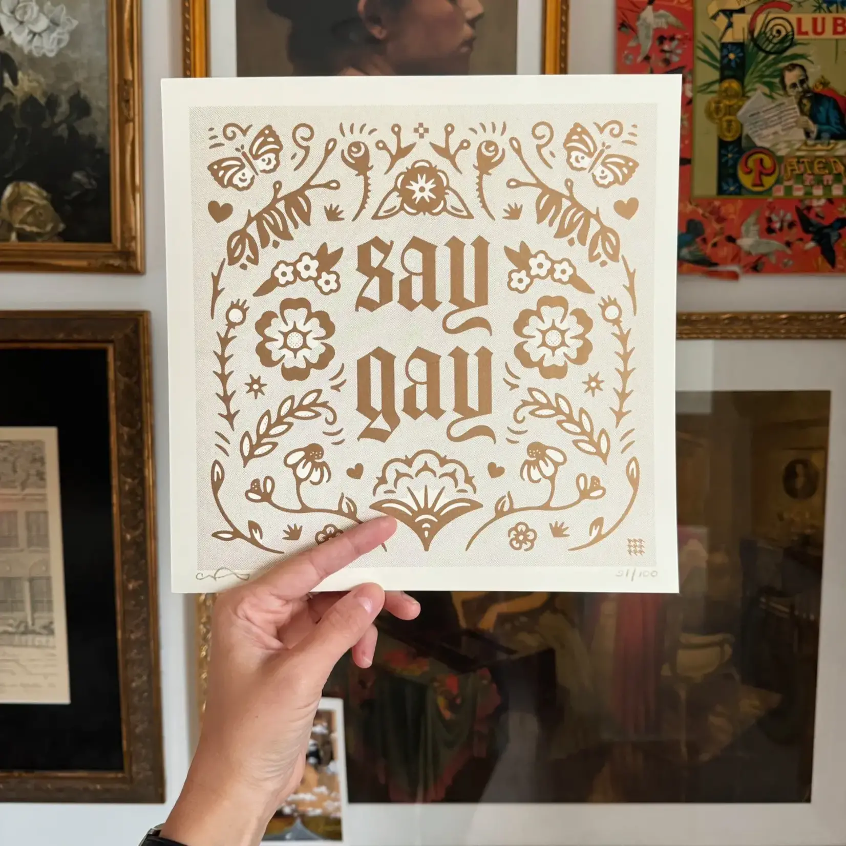 Houndstooth Design + Supply Co Say Gay Risograph Print - Gold