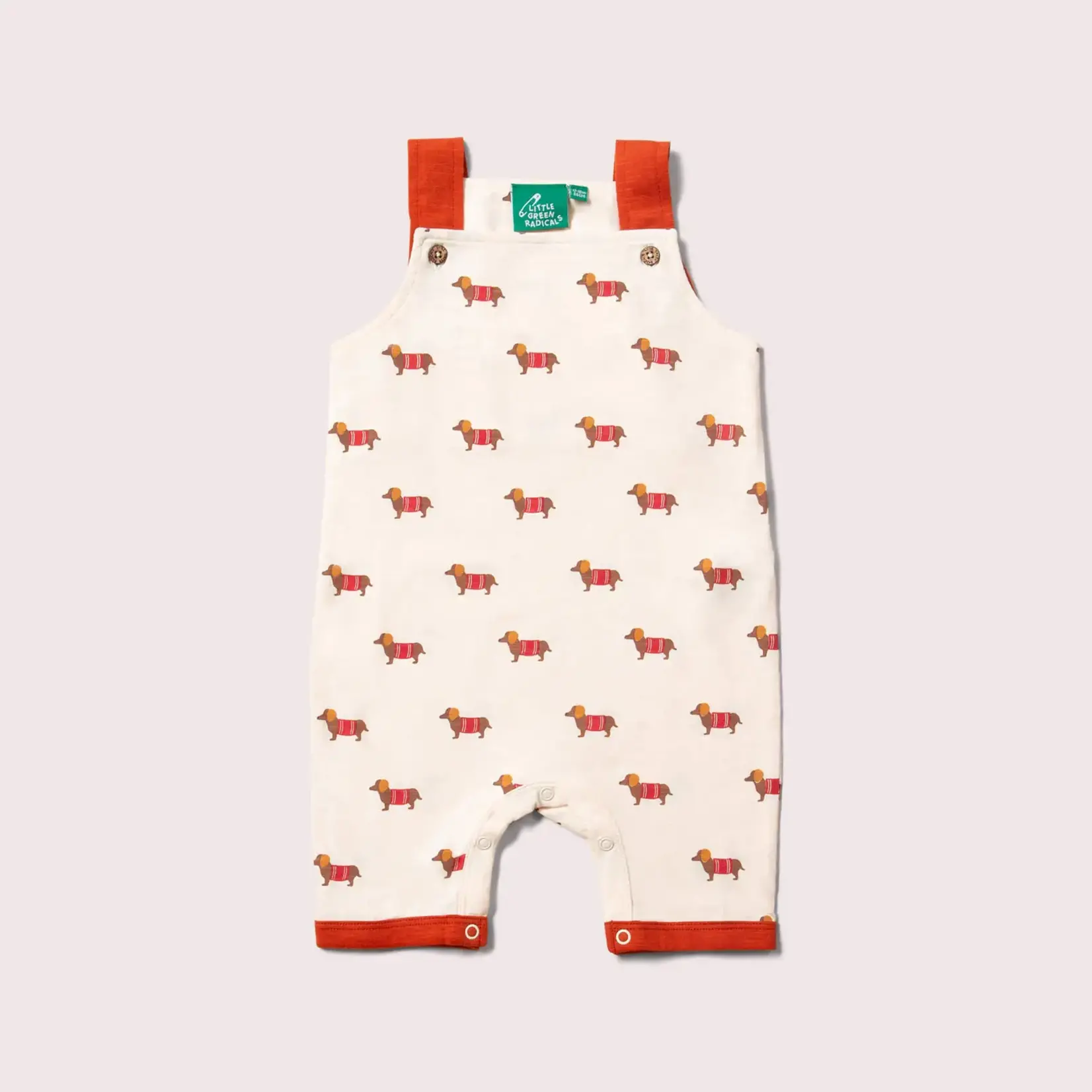 Little Green Radicals Cream Sausage Dogs Dungaree 3-4Y