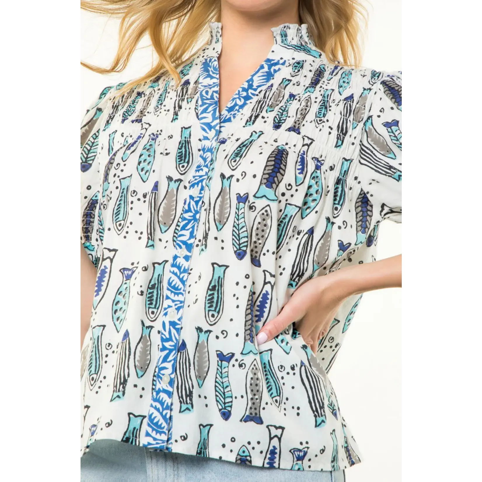 THML Smocked Yoke Fish Top FINAL SALE