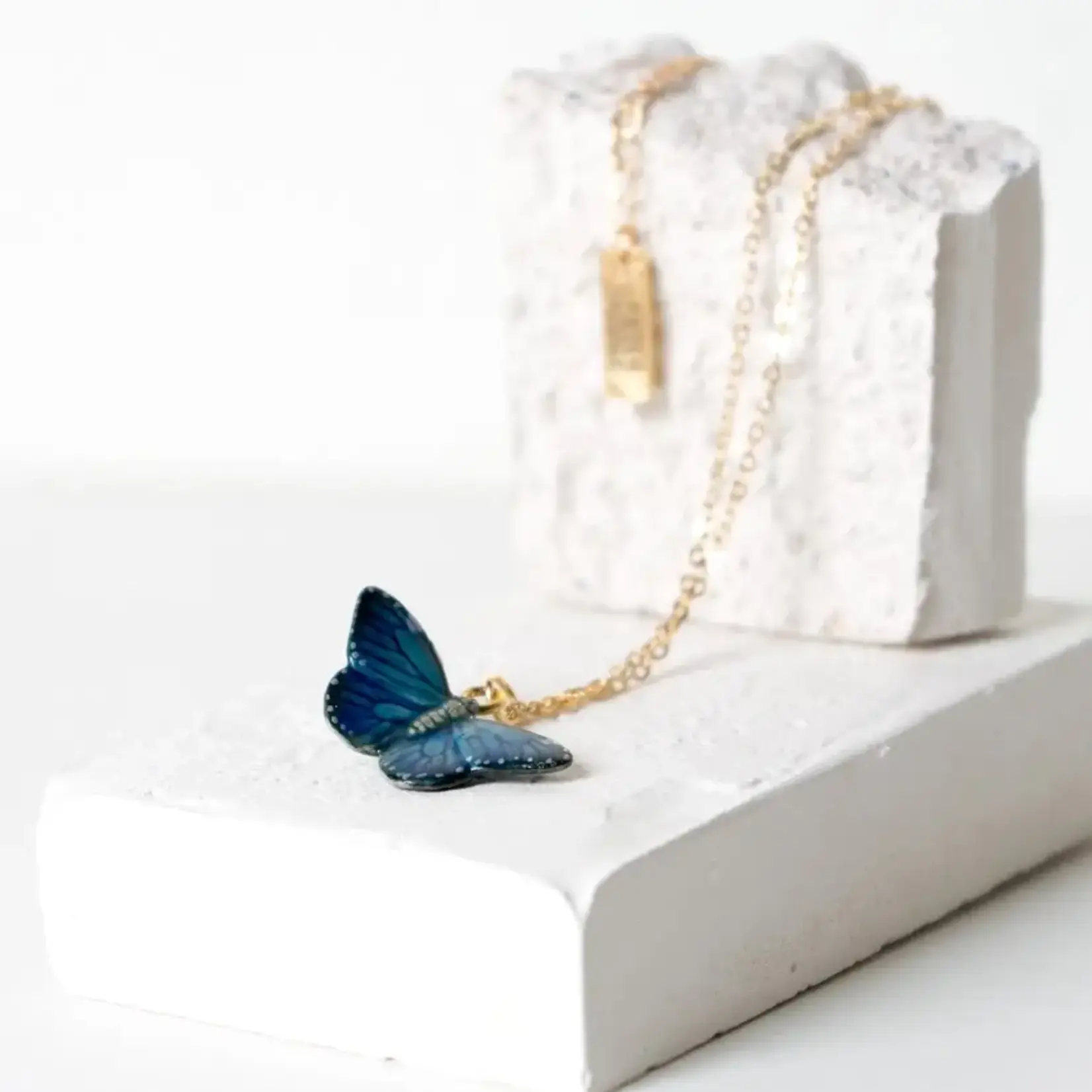 Peter and June Tiny Flutter Necklace- Sky Blue