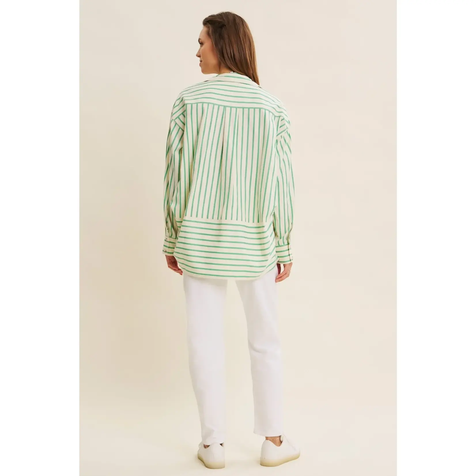 In February Bold Stripe Button Down-EMERALD GREEN