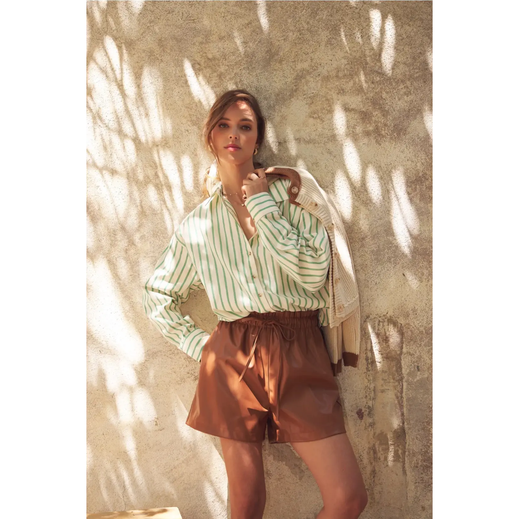 In February Bold Stripe Button Down-EMERALD GREEN