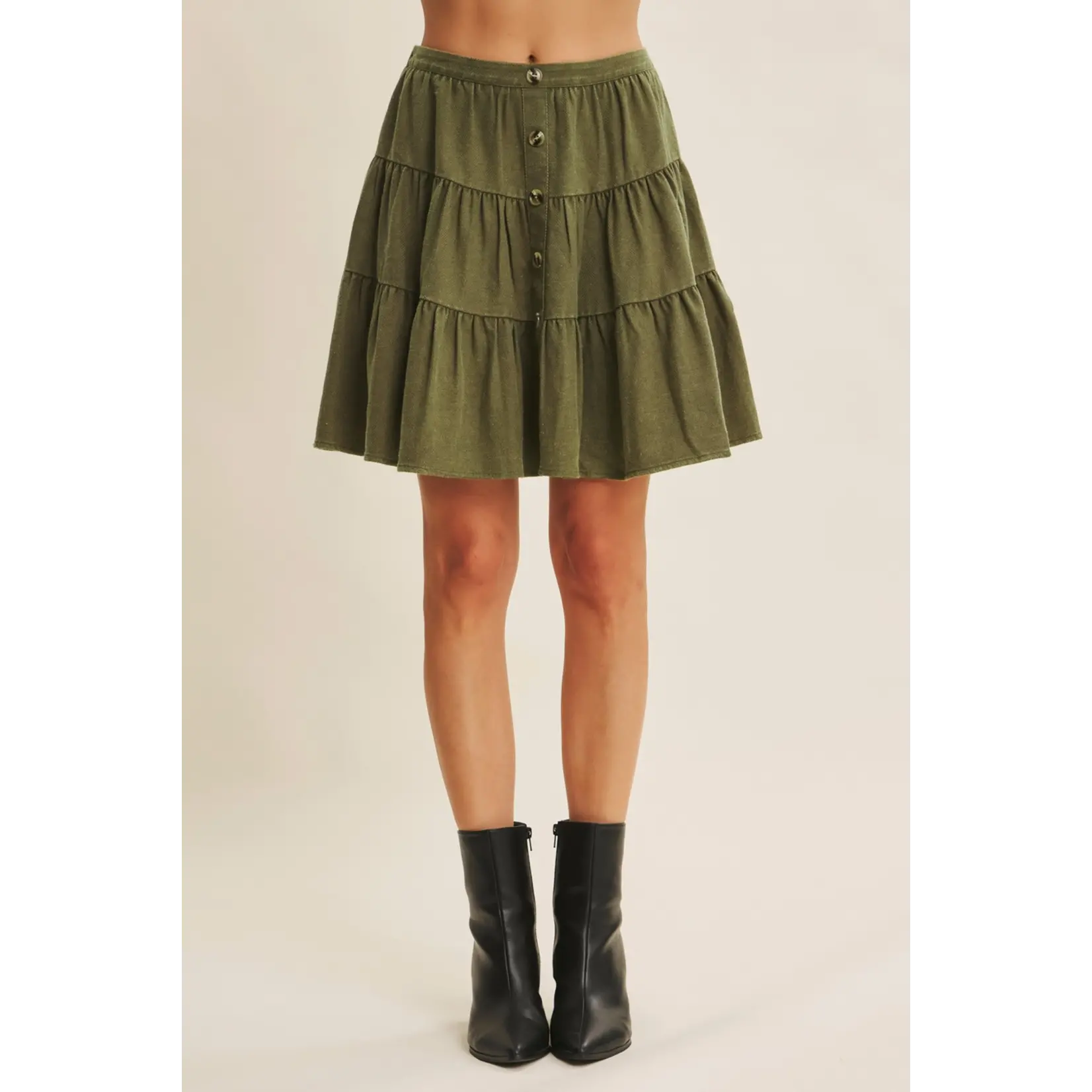 In February Ruffle Mini Skirt WASHED OLIVE